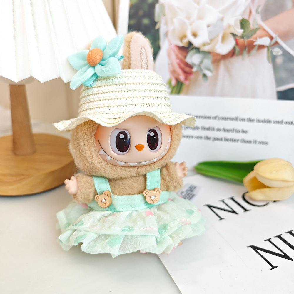 Labubu labubu vinyl doll baby clothes summer straw hat for suspender dress