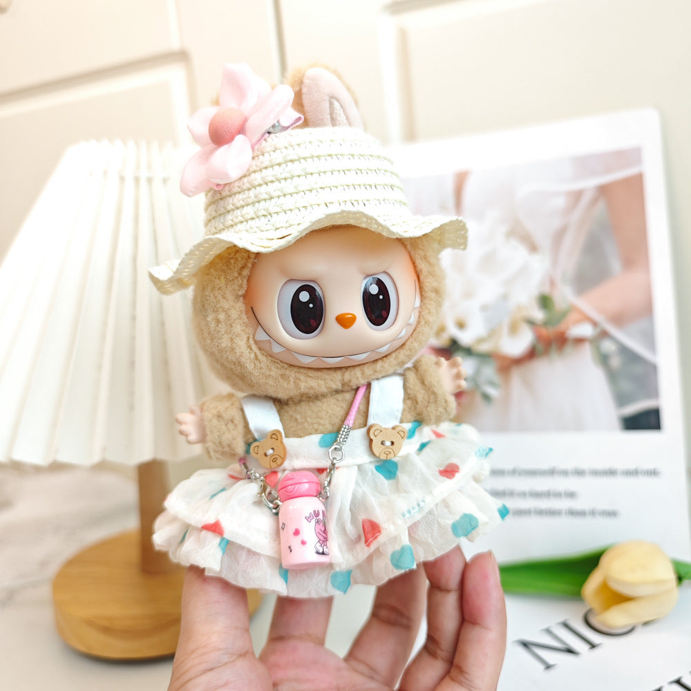 Labubu labubu vinyl doll baby clothes summer straw hat for suspender dress