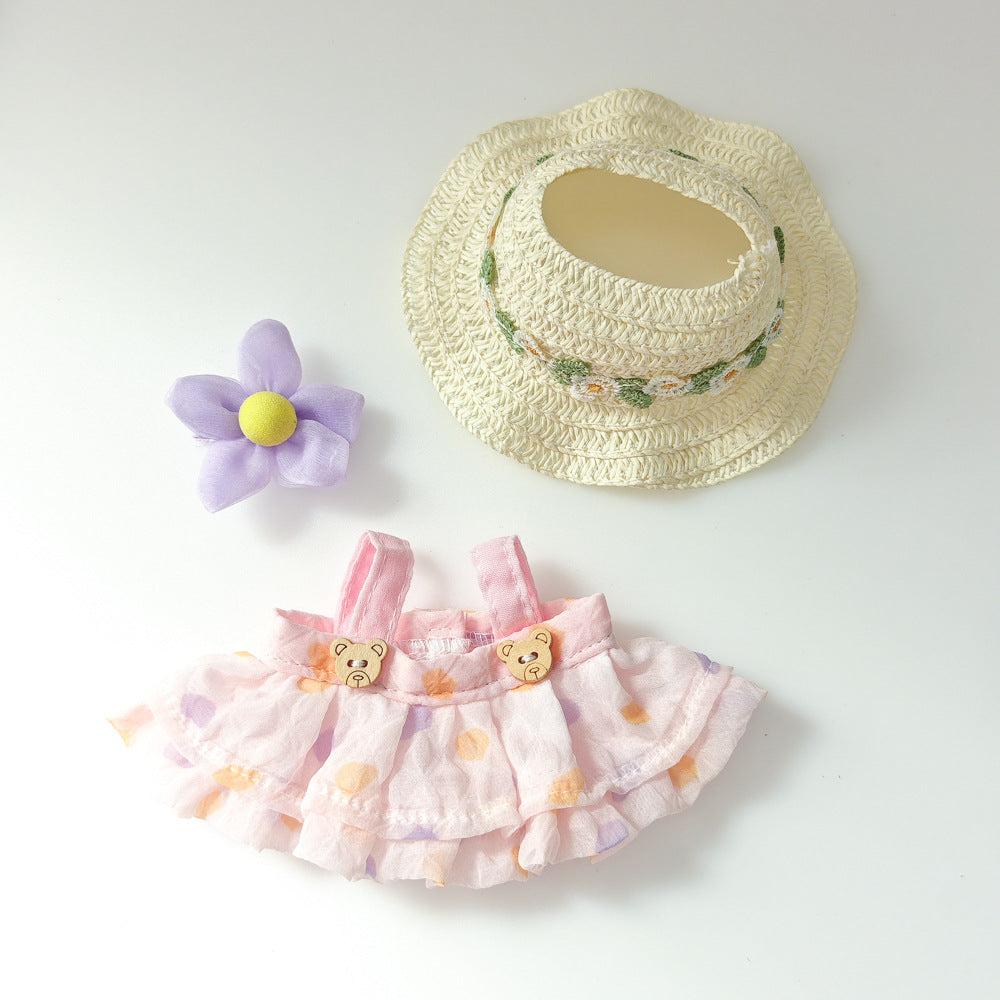 Labubu labubu vinyl doll baby clothes summer straw hat for suspender dress