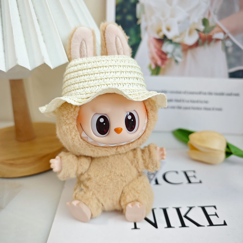 Labubu labubu vinyl doll baby clothes summer straw hat for suspender dress