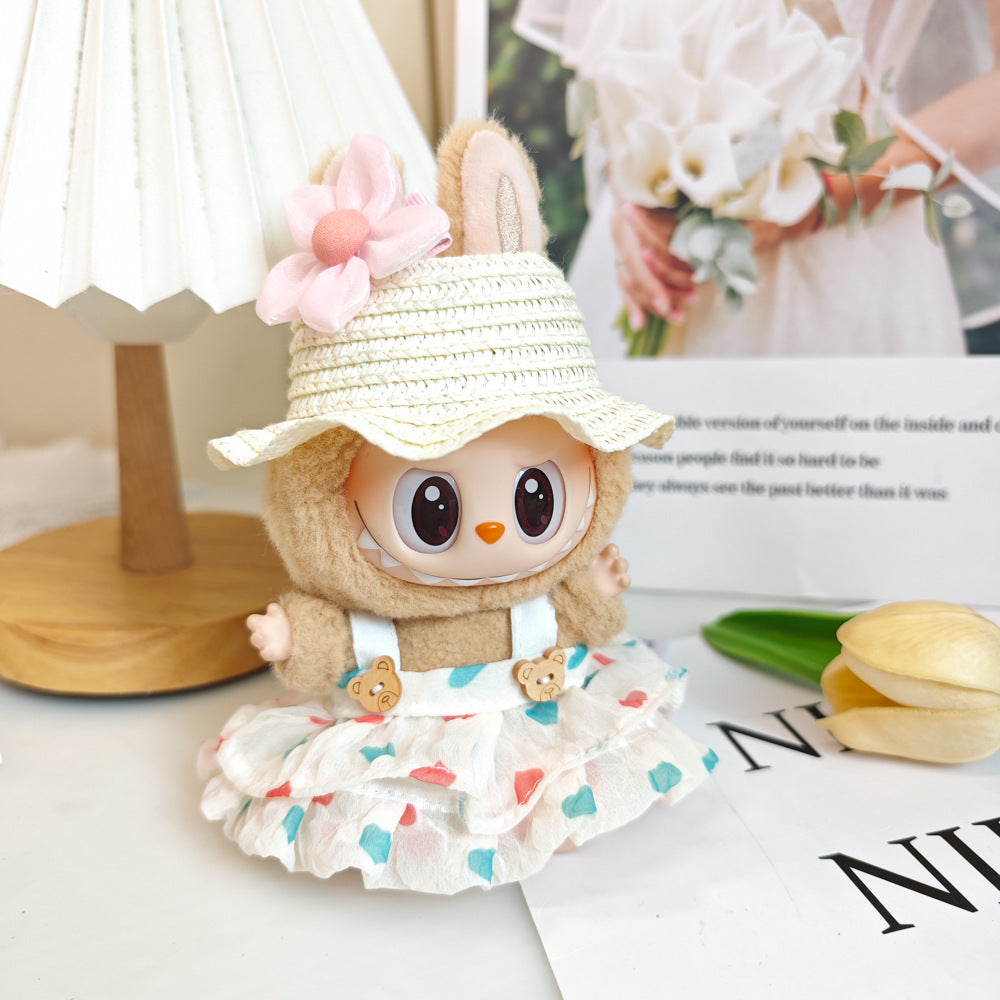 Labubu labubu vinyl doll baby clothes summer straw hat for suspender dress