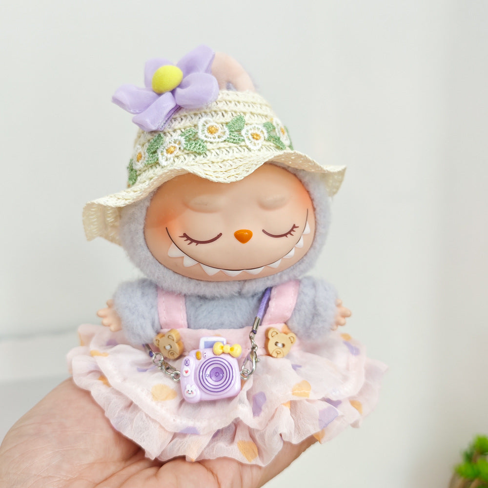 Labubu labubu vinyl doll baby clothes summer straw hat for suspender dress