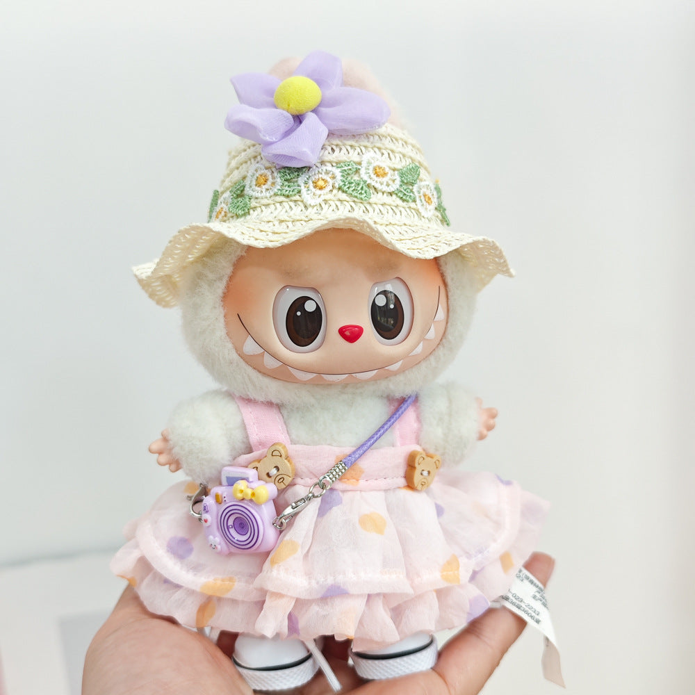 Labubu labubu vinyl doll baby clothes summer straw hat for suspender dress