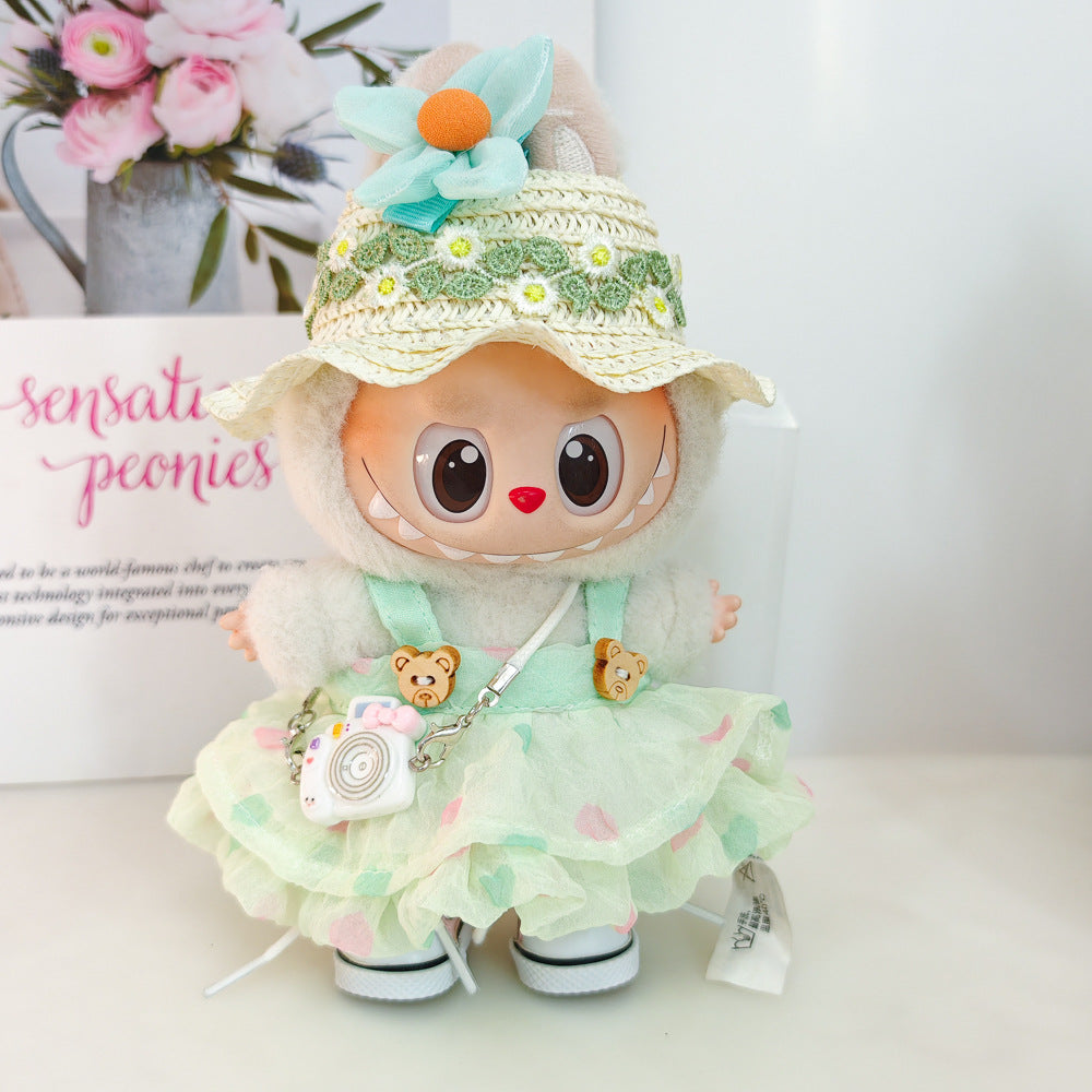 Labubu labubu vinyl doll baby clothes summer straw hat for suspender dress
