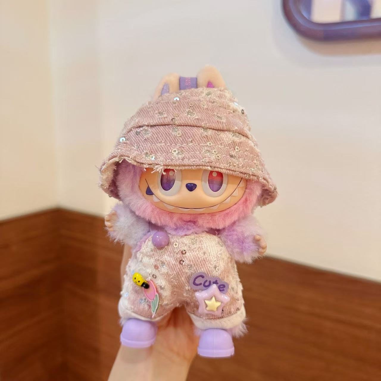 Clothes only 17cm baby clothes adapt labubu macaron replacement pack trendy play bucket hat overalls set