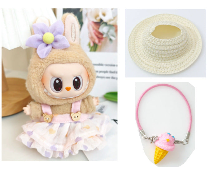 Labubu labubu vinyl doll baby clothes summer straw hat for suspender dress