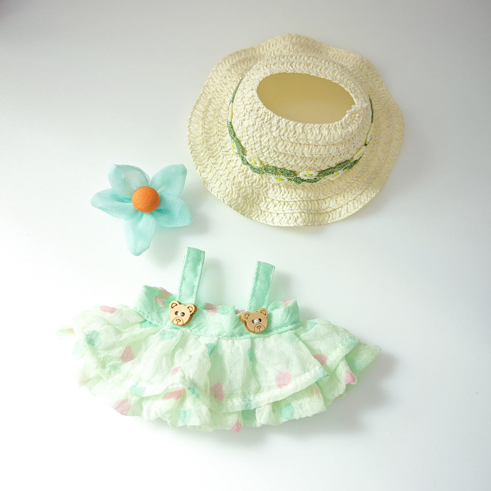 Labubu labubu vinyl doll baby clothes summer straw hat for suspender dress