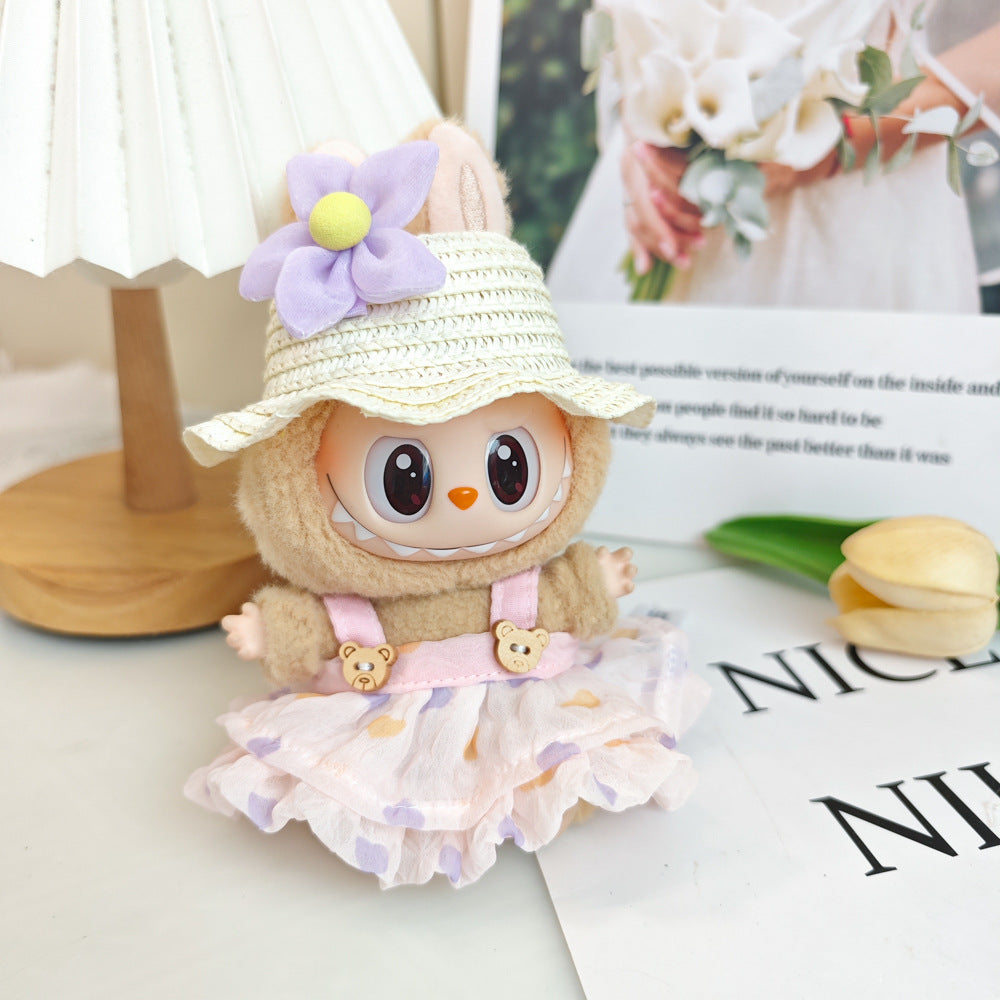 Labubu labubu vinyl doll baby clothes summer straw hat for suspender dress