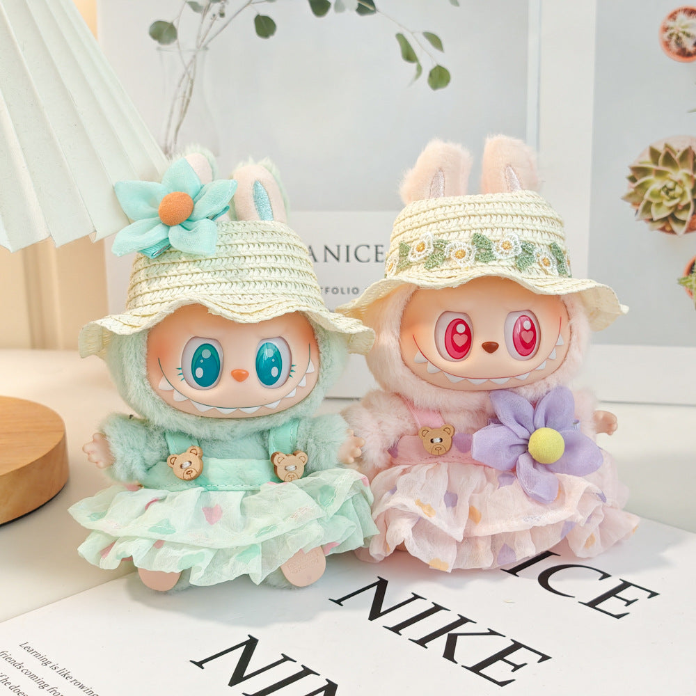 Labubu labubu vinyl doll baby clothes summer straw hat for suspender dress