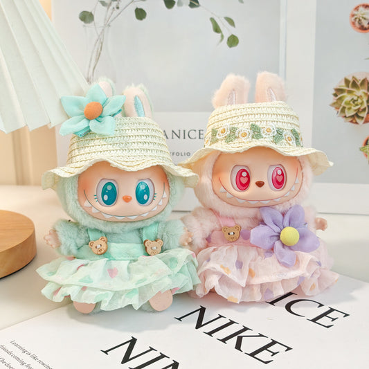 Labubu labubu vinyl doll baby clothes summer straw hat for suspender dress