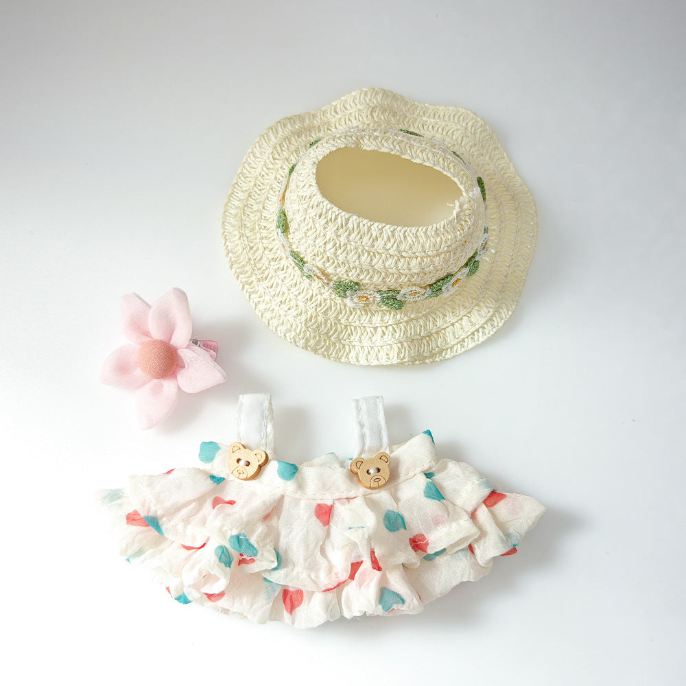 Labubu labubu vinyl doll baby clothes summer straw hat for suspender dress