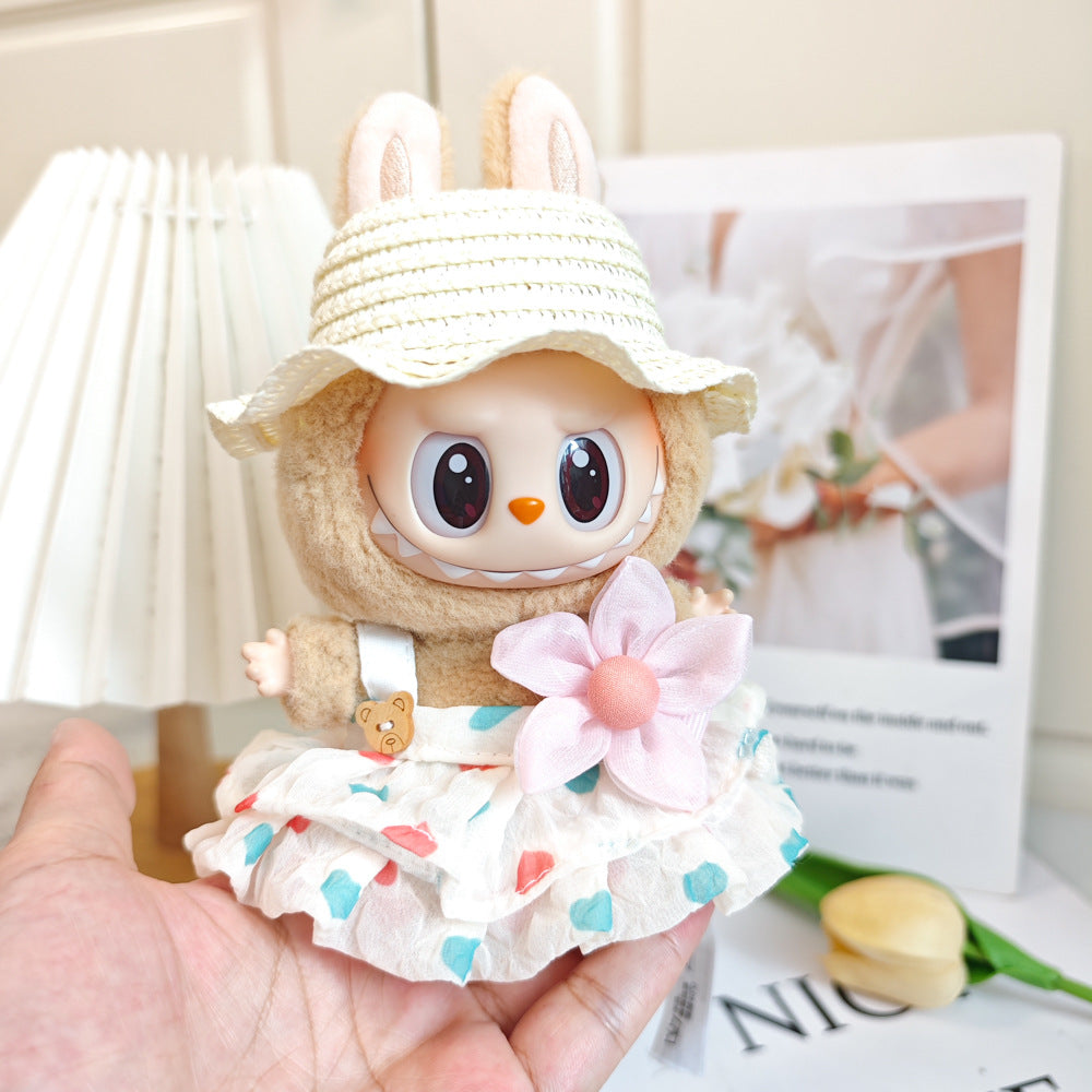 Labubu labubu vinyl doll baby clothes summer straw hat for suspender dress