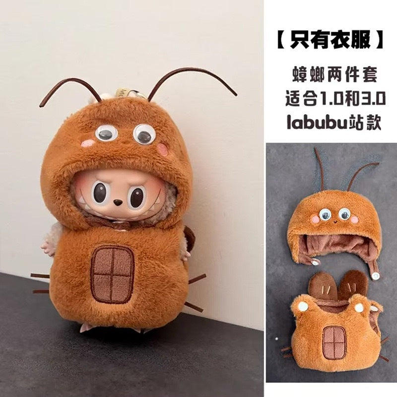 Labubu 17cm pendant cockroach baby clothes keychain Labubu doll one-piece fried shrimp cute accessories clothes only