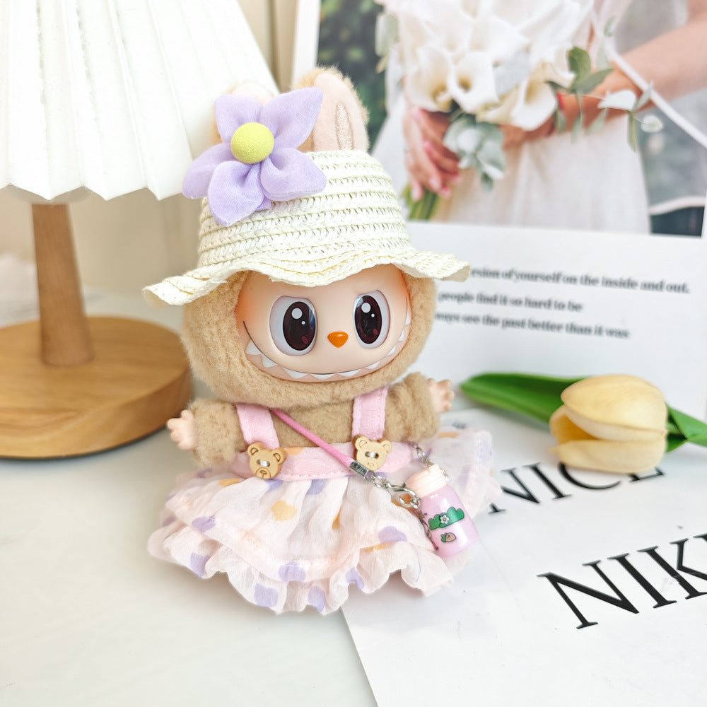 Labubu labubu vinyl doll baby clothes summer straw hat for suspender dress