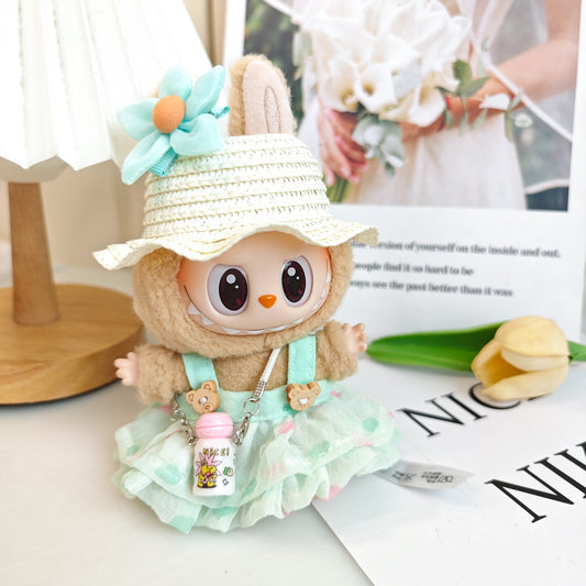 Labubu labubu vinyl doll baby clothes summer straw hat for suspender dress