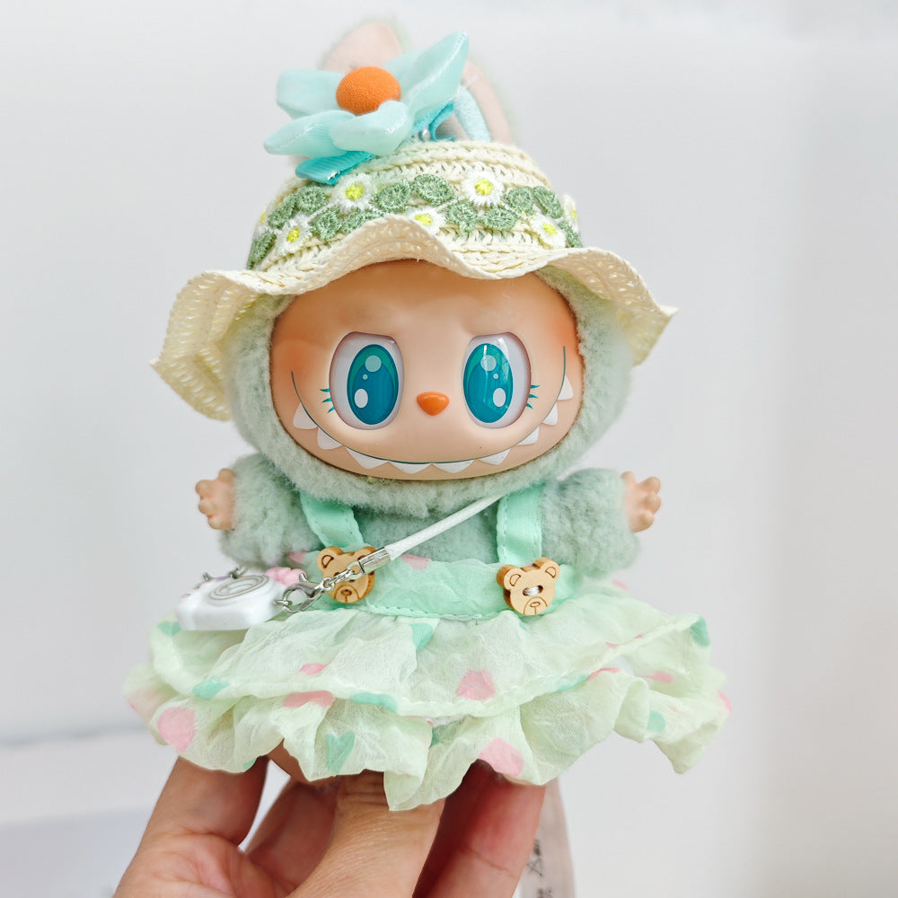 Labubu labubu vinyl doll baby clothes summer straw hat for suspender dress